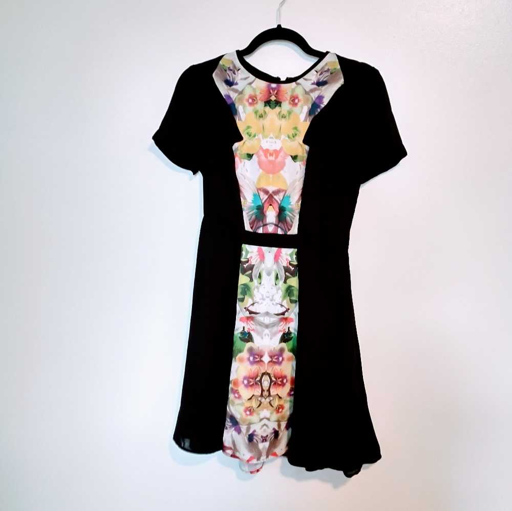 Prabal Gurung for target fit and flare black dress with shirt sleeves and abstra
